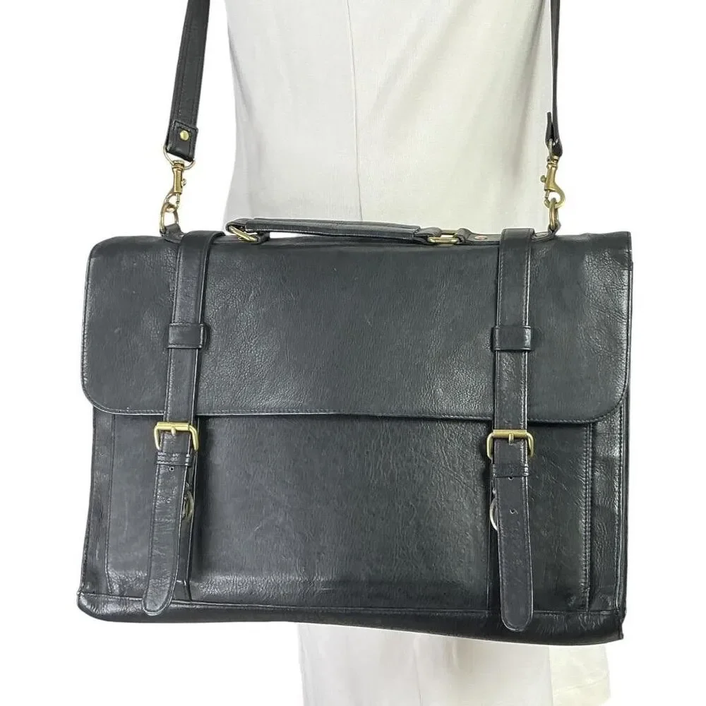 Wilson's Leather Messenger Bag Black Leather Briefcase Crossbody Satchel